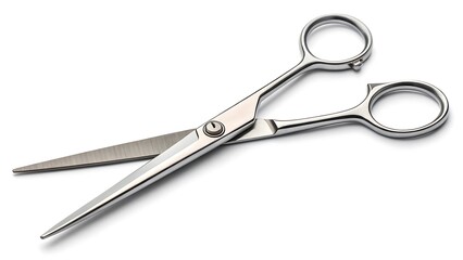 Obraz premium A pair of sharp stainless steel scissors on a white background