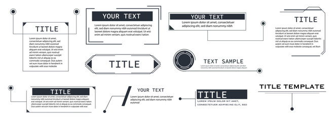 Naklejka premium Title text box, callout frame set. Hud line border. Titles banner, futuristic callouts template. pop-up or description boxes, speech bubbles.