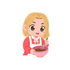 illustration of a cute girl mixing cake batter