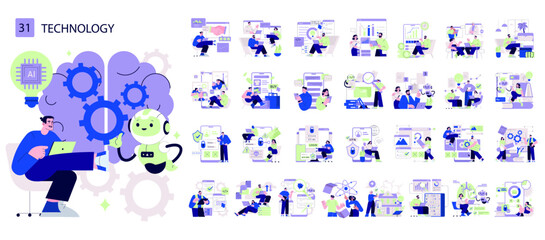 Technology and AI Collaboration Vector Illustration