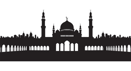 Ramadan Mosque Silhouette Riverside Islamic Emblem