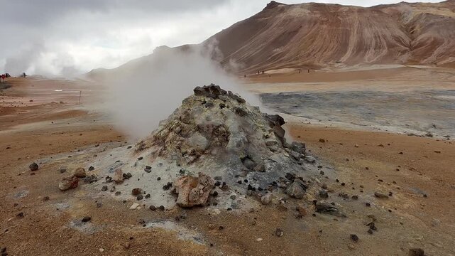 Close-Up of a Steaming Geothermal Fumarole at Hverir (N&aacute;maskar&eth;) in Iceland