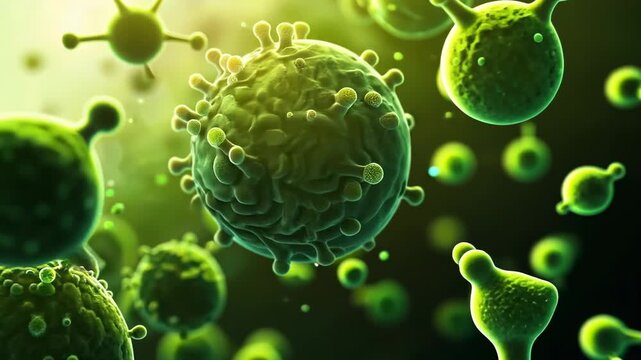 Microscopic green elements symbolizing clean hydrogen energy production