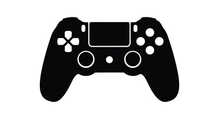 A minimalist black silhouette depicts a modern wireless game controller commonly associated with playstation high quality professional detailed © Kuntol02
