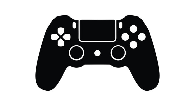 A minimalist black silhouette depicts a modern wireless game controller commonly associated with playstation high quality professional detailed
