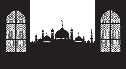 Ramadan Riverside Mosque Silhouette Cutout Design