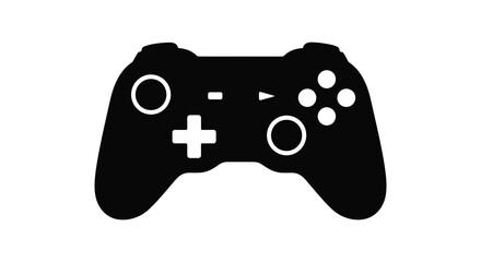 A minimalist black silhouette depicts a modern video game controller showcasing its buttons and ergonomic design high quality © Kuntol02