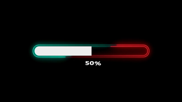 Neon loading bar with fifty percentage