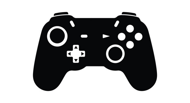 A minimalist black and white illustration depicts a modern video game controller a central element of gaming