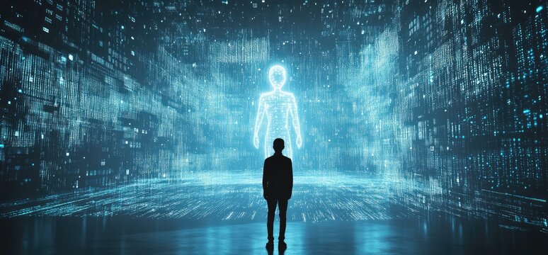 A hologram of a ghost in a cyberpunk city, a beautiful woman with black hair