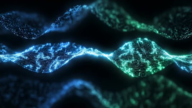 A video showcasing a vibrant blue and green DNA double helix structure in a dark background