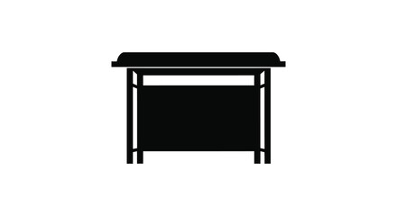 A simple black silhouette depicts a bus stop shelter with a flat roof and supporting structure high quality