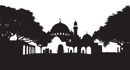 Ramadan Village Mosque Silhouette Banner Design