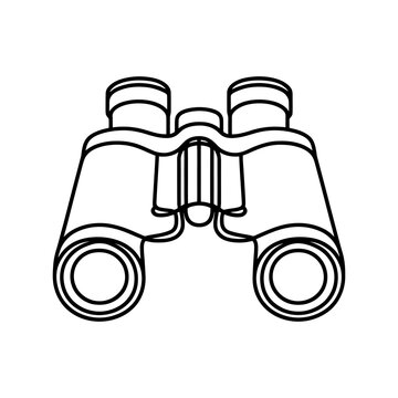 Minimalist outline illustration of binoculars for discovery, search, travel, and vision concepts.
