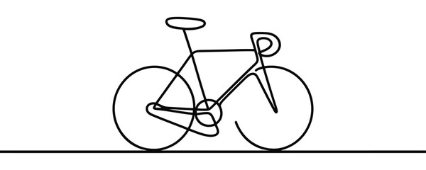 Obraz premium Description: Road bicycle in one line art style. Minimalist illustration of a sports racing bike drawn with one continuous black line. Vector illustration.