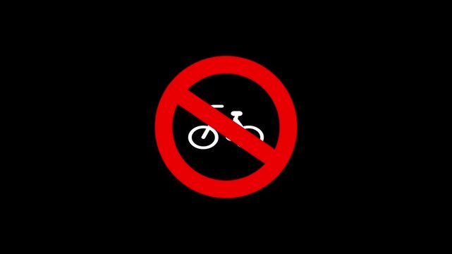 Abstract cycling not allowed with a restriction sign animation. White color bicycle no parking sign, No bicycles allowed icon animated on black background.
4k,,..  