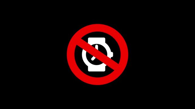 no accessory wrist watch animated not allowed logo symbol prohibition crossed circle in green screen background. 4K video..
