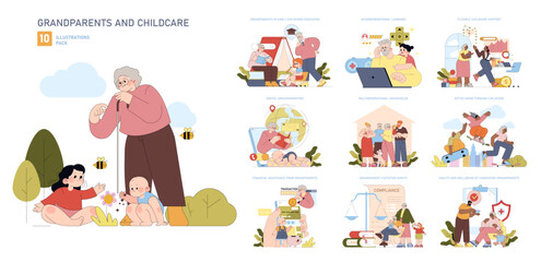 Grandparents and Childcare Vector Illustration Pack