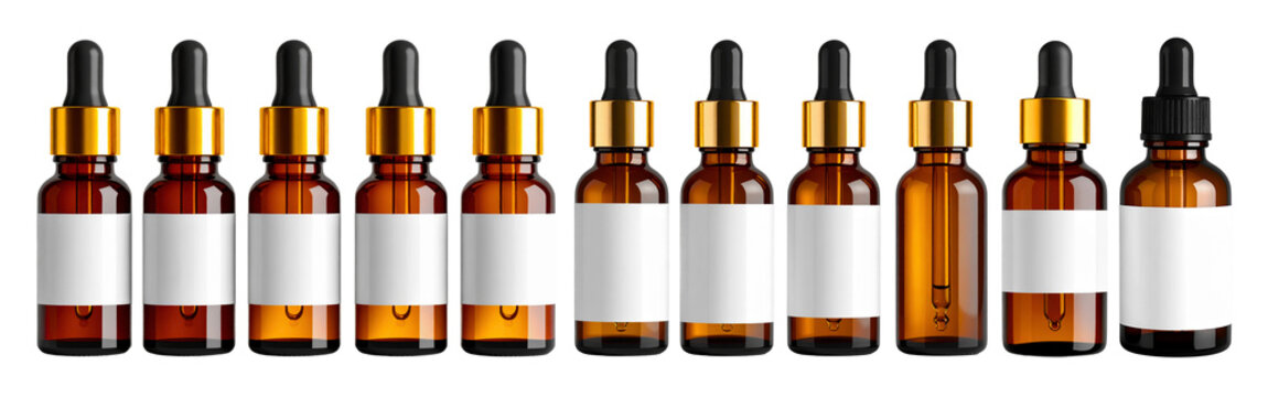 Collection of Amber glass cosmetic dropper 50ml bottle, Set of png on transparent background