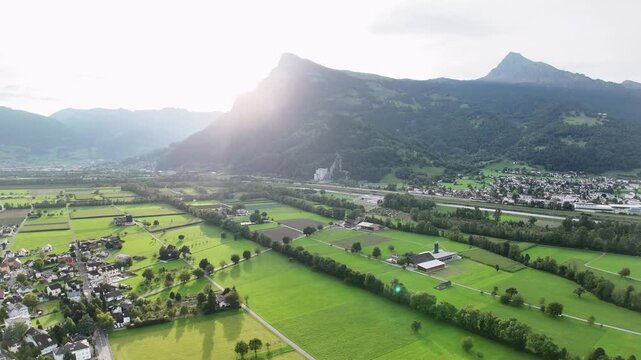 Flight over Burg Gutenberg Balzers Castle in Liechtenstein. Gutenberg Castle