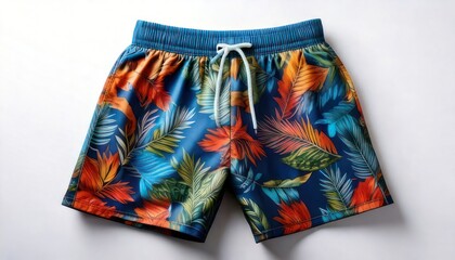 Colorful floral swim trunks with drawstring for summer fun.