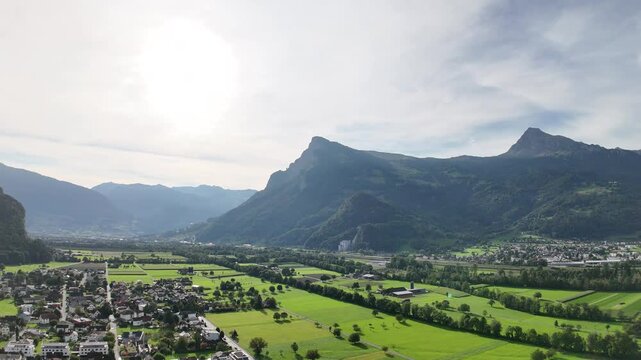 Flight over Burg Gutenberg Balzers Castle in Liechtenstein. Gutenberg Castle