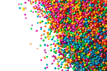Vibrant small colorful sprinkles scattered over black, forming a rich, textured candy background