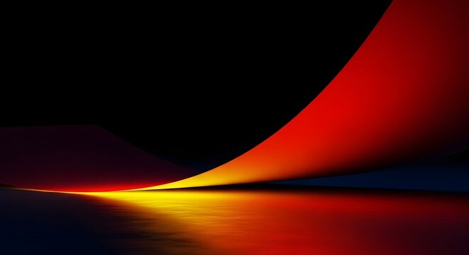 Striking abstract digital rendering featuring vibrant red and yellow curved forms against deep black space