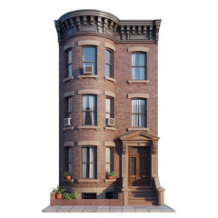 Obraz premium Classic brownstone building house architecture brick isolated on a transparent background