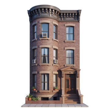 Classic brownstone building house architecture brick isolated on a transparent background
