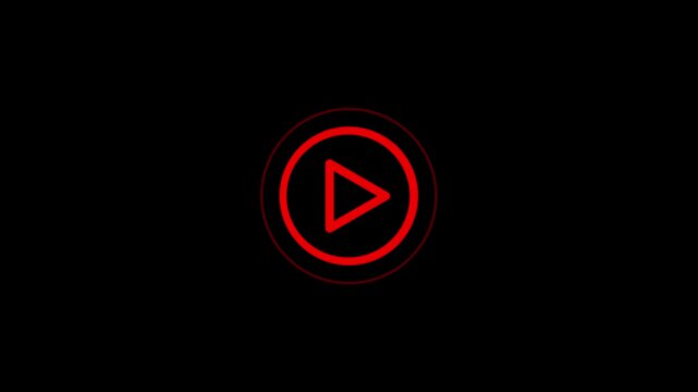 Glowing red play button icon centered on a dark background