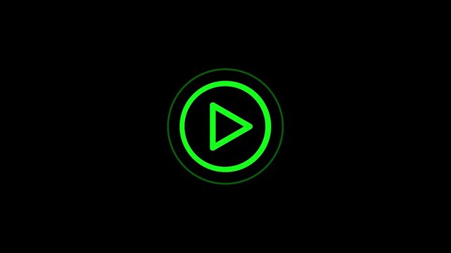 Green glowing play button icon centered on solid black background