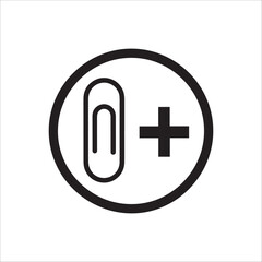 Obraz premium A simple black and white icon of a paperclip and plus sign in a circle