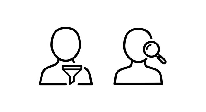 Funnel icon and person silhouette, representing user filtering and segmentation for marketing.