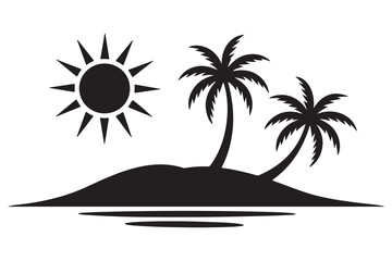 Summer beach island palm tree silhouette isolated illustration
