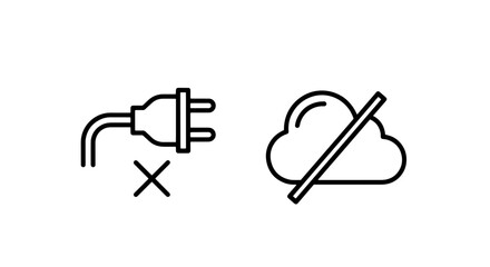 Power plug disconnected from cloud icon with cross symbol, digital illustration.