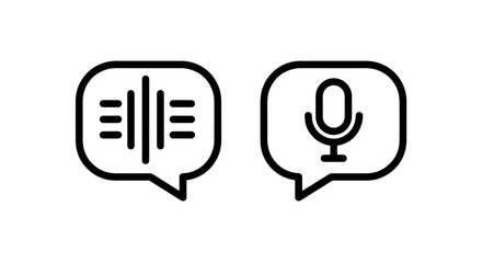 Speech bubbles with sound wave and microphone icons, representing voice input and audio.