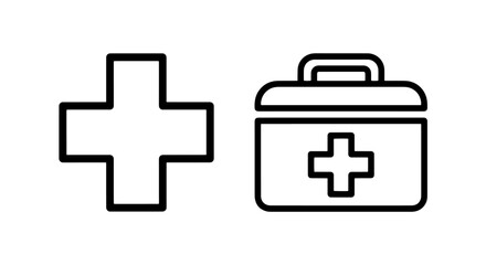 Obraz premium Vector line art icons of a medical cross and a medical bag with a cross