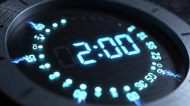 The digital clock displays a countdown at 00:40, featuring bright blue numbers against a dark background. Electric patterns surround the clock, emphasizing urgency and time.