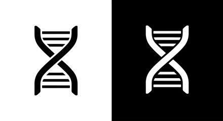 DNA Double Helix Icons on Black and White: Genetics, Biology, Science