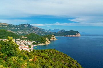 Fototapeta premium Breathtaking view of the Montenegrin coastline and mountains near Petrovac Montenegro.