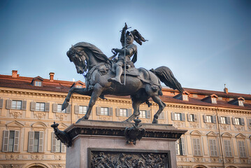 Equestrian statue of Emanuele Filiberto of Savoy in Turin, Italy