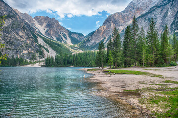 The iconic Lake Braies, Dolomites, South Tyrol, Italy