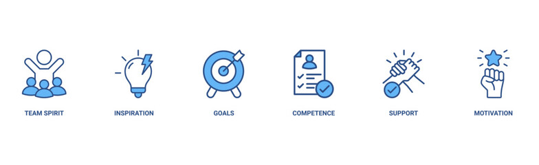 Team building building banner web icon vector illustration concept with icon of team spirit, inspiration, goals, competence, support, and motivation