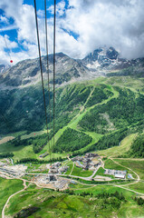 Ascending Schnalstal Glacier by cable car in the Italian Alps