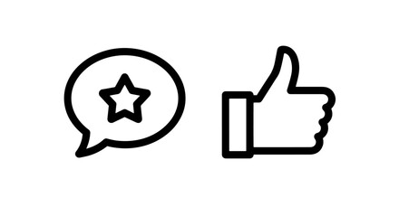 Obraz premium Speech bubble with star and thumbs up icons, symbolizing feedback and approval