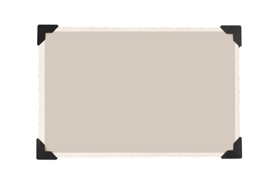 Old Blank Photo Paper Frame with Corners Isolated on White and Png Transparent Background