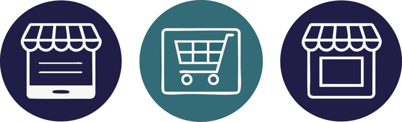 E-commerce Icon Set: A modern, minimalist illustration presenting key symbols representing online retail and shopping, essential elements for the digital business environment.