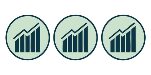 Financial Growth Symbols: A trio of stylized graphs, each within a circular frame, ascend, signifying consistent financial expansion and the upward trajectory of economic progress.