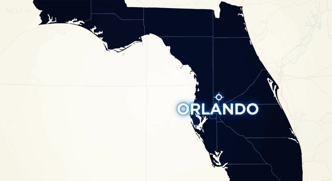 A map highlighting the city of Orlando within the state of Florida